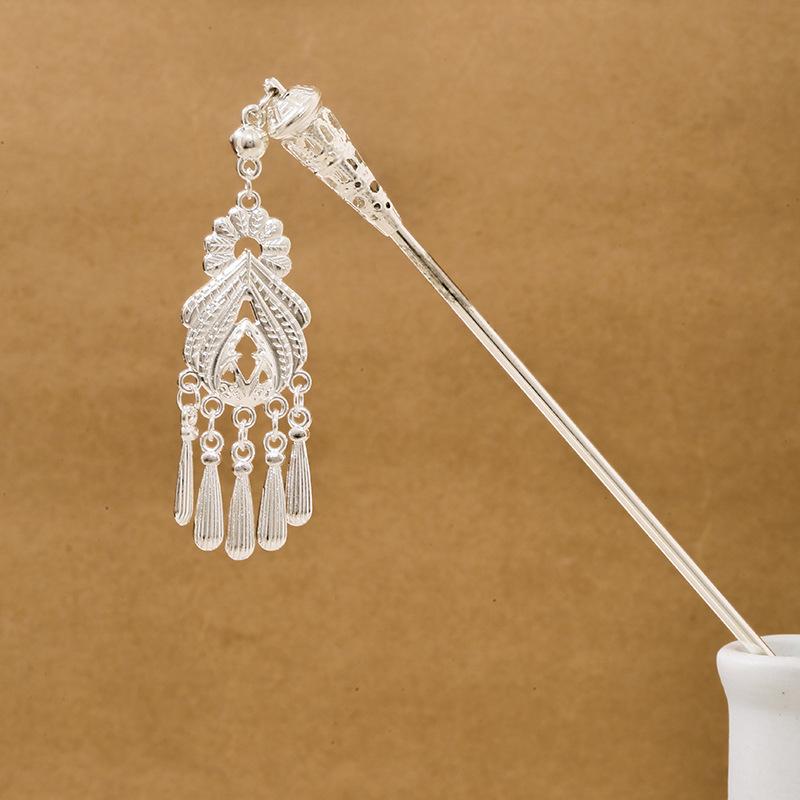 Ethnic Style Imitation Miao Silver Colored Long Feather Fringed Earrings, Hot Selling In Attractions, Antique Hairpin Jewelry for Women