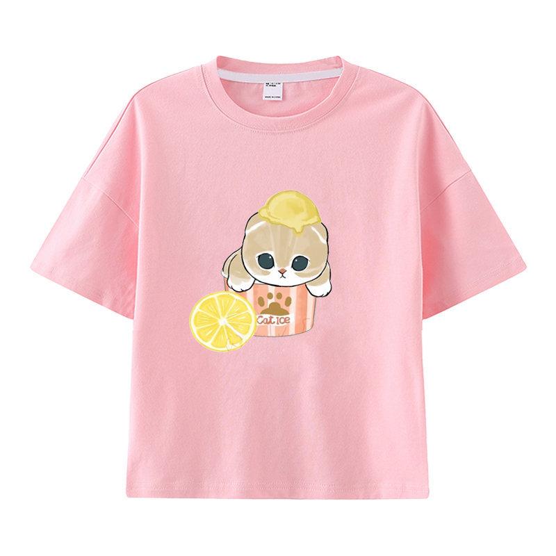 New Summer Catprinted Shortsleeved Tshirt A Cute and Trendy Outfit Featuring A Cartoon Shark Cat Kids Clothes Boys  Girl