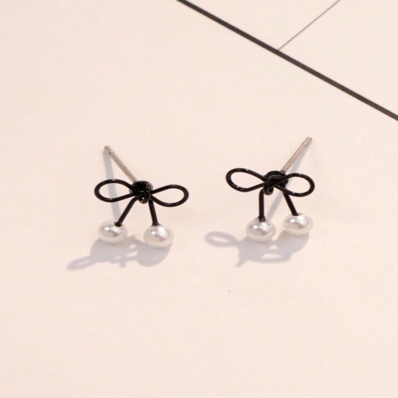 1 Pair Chic Black Bowknot Stud Earrings for Women, Summer, Versatile & Sweet Daily/Party Jewelry Gift Valentines,Mom,Mother,Mother's Day,Gift