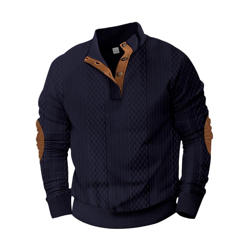 2023 Men's European Fit Stand Collar Long Sleeve Jacquard Knit Pullover Sweater