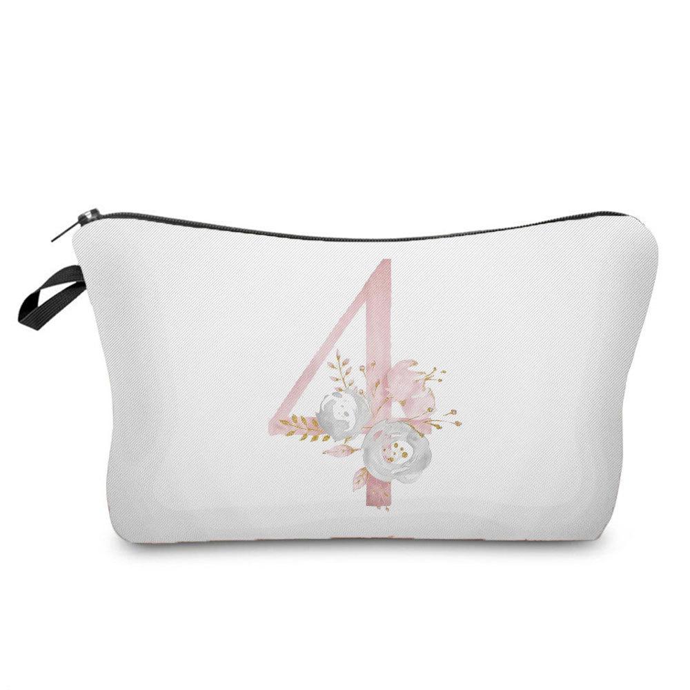 Women Flower Numbers Print Cosmetic Bag Toiletries Organize Travel Storage Case 6702