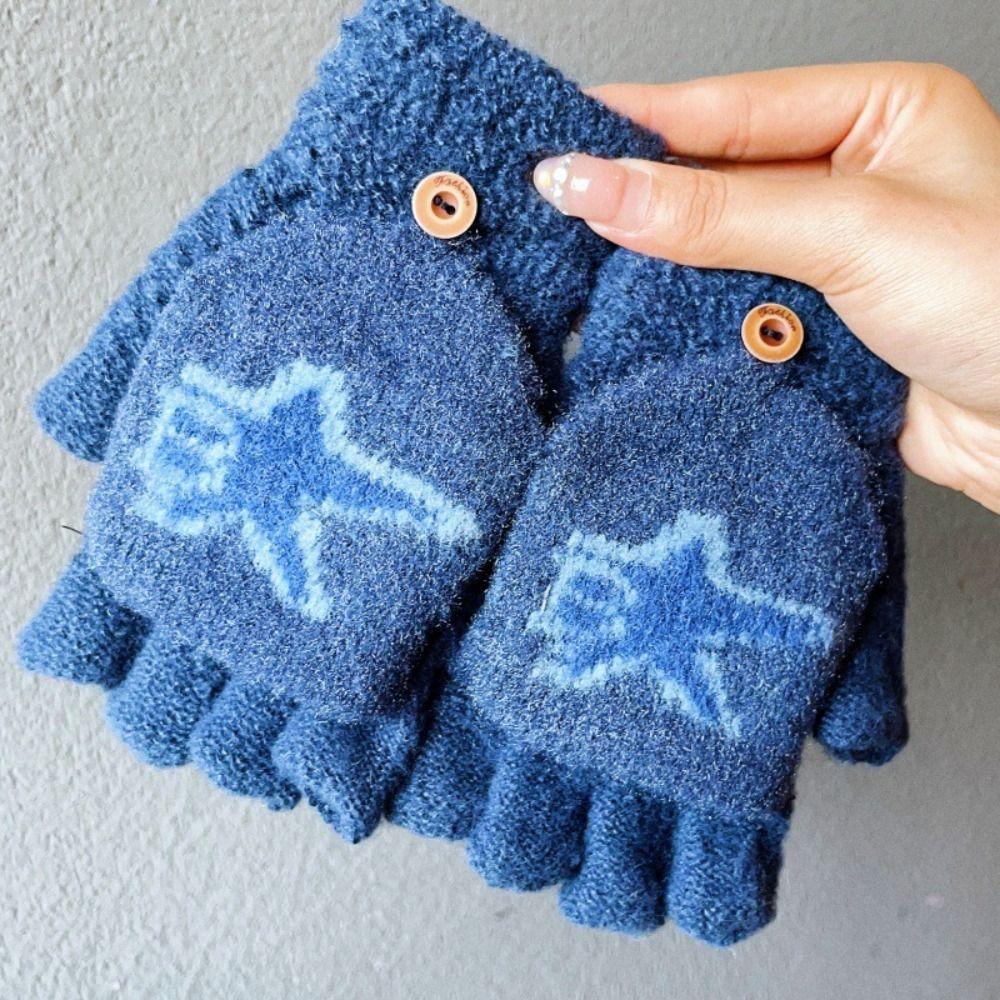 Plush Half Finger Gloves Thickened Windproof Hand Cover Flip Knitted Gloves  Fashion Accessories