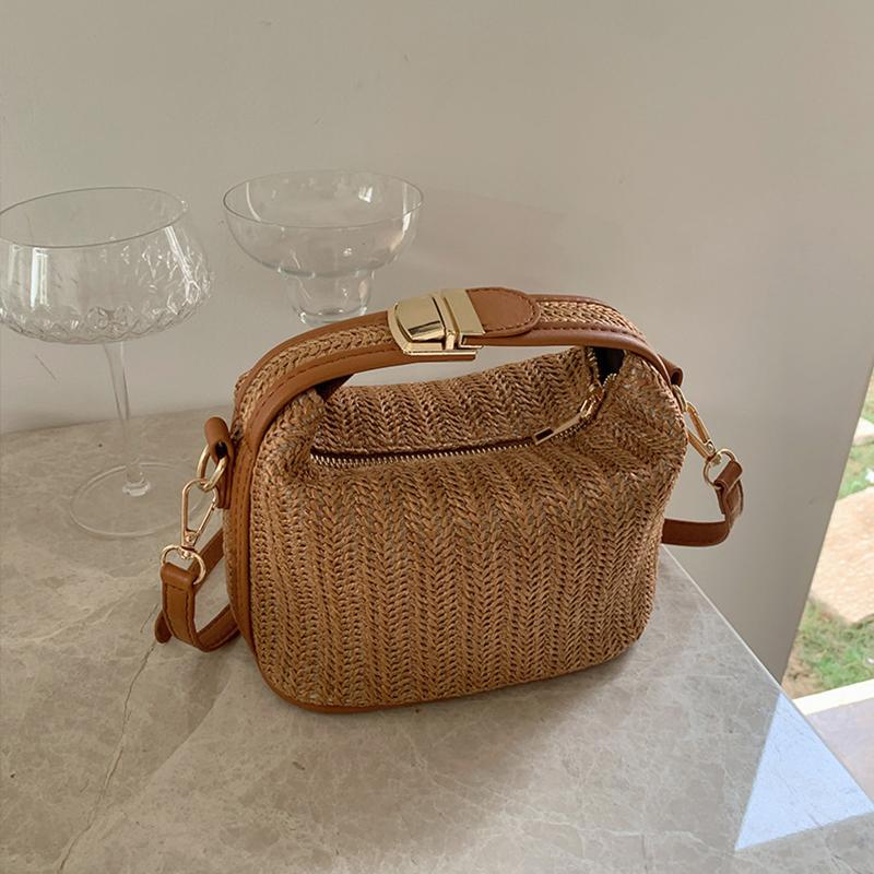 Retro Straw Crossbody Bag For Women Bohemian Small Knitting Summer Purse And Handbag Vacational Bucket Beach Bags
