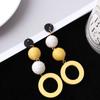 Minimalistic Hemp Rope Ball Dangling Drop Earrings for Women Yellow Color Sweet Cut Out Circle Statement Ladies Jewelry Earrings