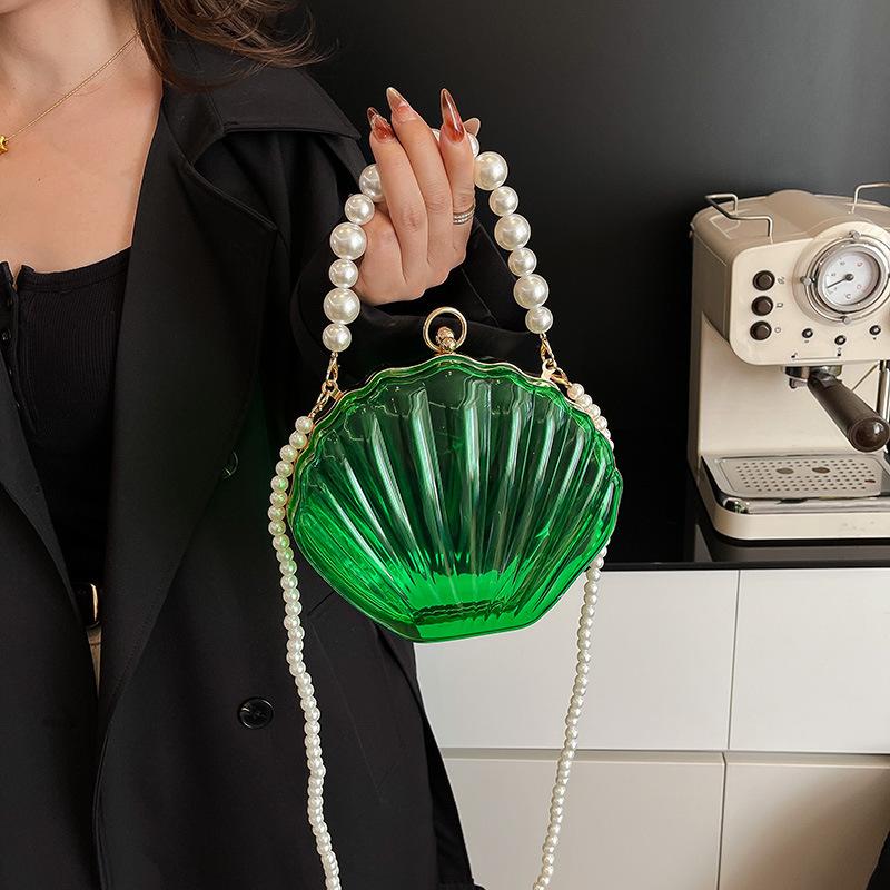 Evening Bags for Women Transparent Shell Bag Clutch Box Handbags Pearl Chain Crossbody Bag Acrylic Purse Shoulder Bag