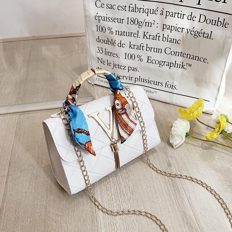 2023 Women's Versatile Crossbody Single Shoulder Bag with Diamond Lattice and Silk Scarf