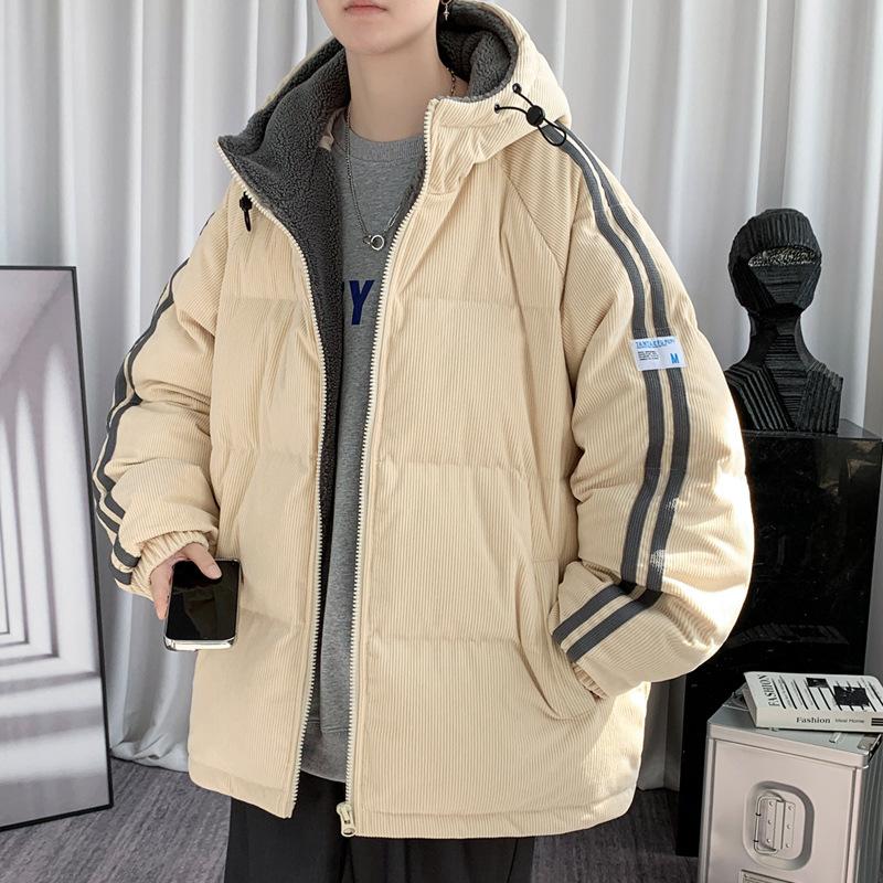 Jacket men's autumn and winter new trendy brand thickened corduroy jacket adolescent Internet celebrity same warm down jacket