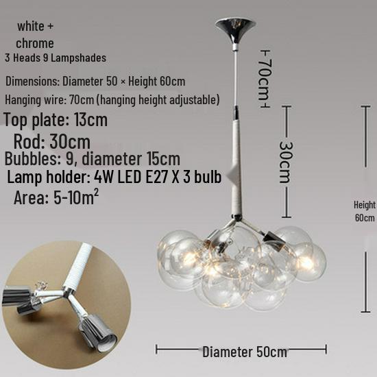 Nordic Romantic Bubble Lamp - Creative Glass Pendant for Children's Room, Living Room, or Restaurant.