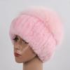 Women Winter Real Fur Hat Scarf 2 Pieces Knitted Rex Rabbit Fur Hat Top Natural Fox Fur Cap Scarves Sets Lady Warm Real Fur Caps