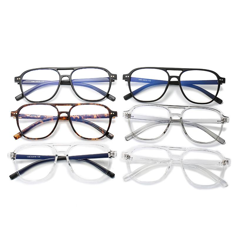 Double Beam Pilot Glasses Frame Anti-Blue Transparent Frame Tr90 Glasses Men'S And Women'S Rivets Decorative Flat Glasses