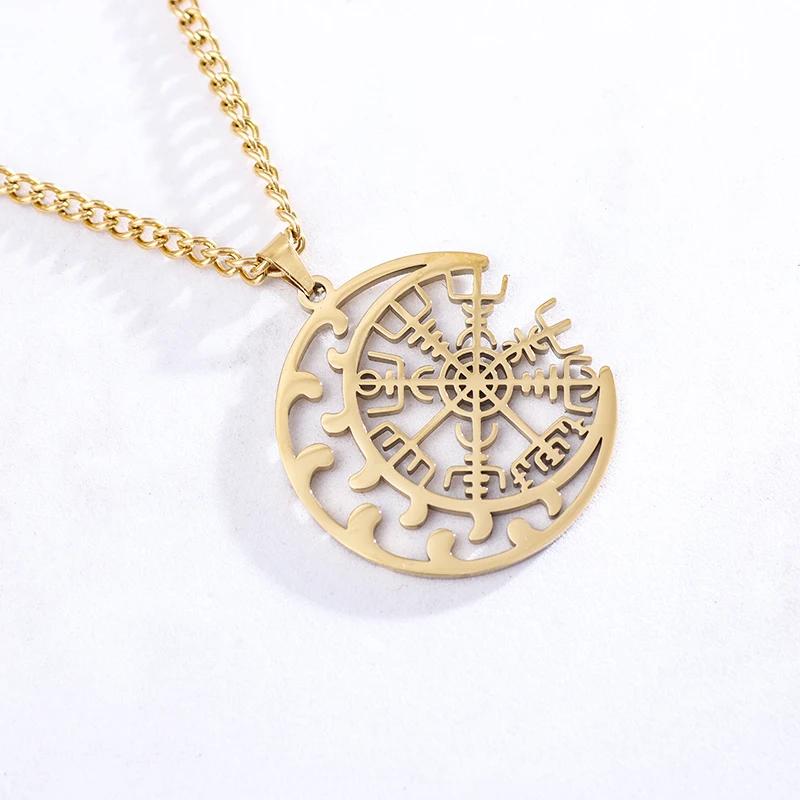 Island Severský Vegvisir Helma Runový Kruh Hrůzy Nerezová Ocel Přívěsek Kožená Šňůrka Řetízek Amulet Pánské Šperky