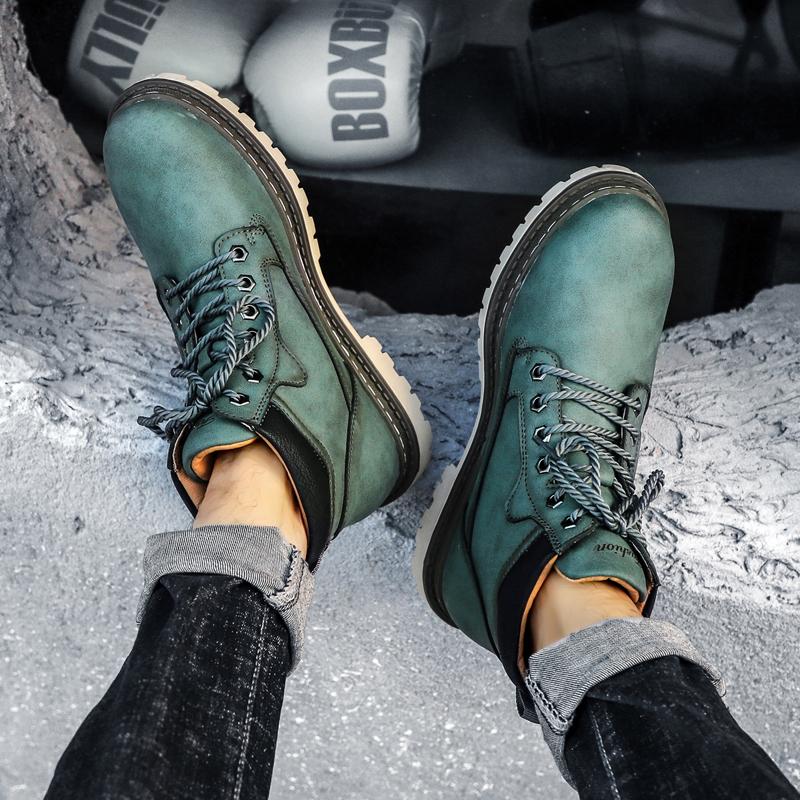 Men's Retro Casual Leather Men's Boots Vintage Lace Up Ankle Boot Cowboy Boots Combat Boots Outdoors Tooling Anti-slip Wearable