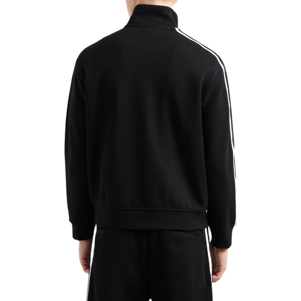 Emporio Armani Striped Zip-Up Stand Collar Long Sleeve Jacket Men jackets Black EM001110-AF13488-UC001