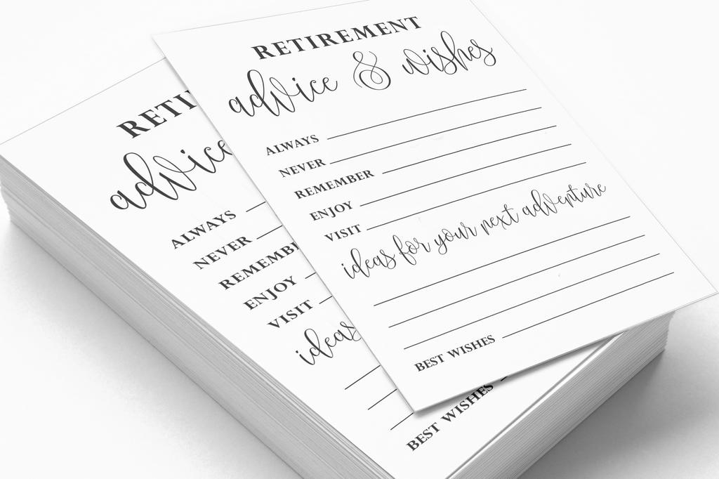 Inkdotpot Pack of 50 Advice & Wishes for Retirement Party, Game Activity for Retirement Party Celebration, Guestbook Alternative 5X7 Inches