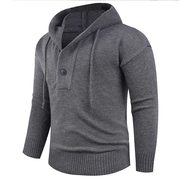 Men's Thick Woolen Hooded Pullover Sweater Coat - Solid Color for Autumn/Winter