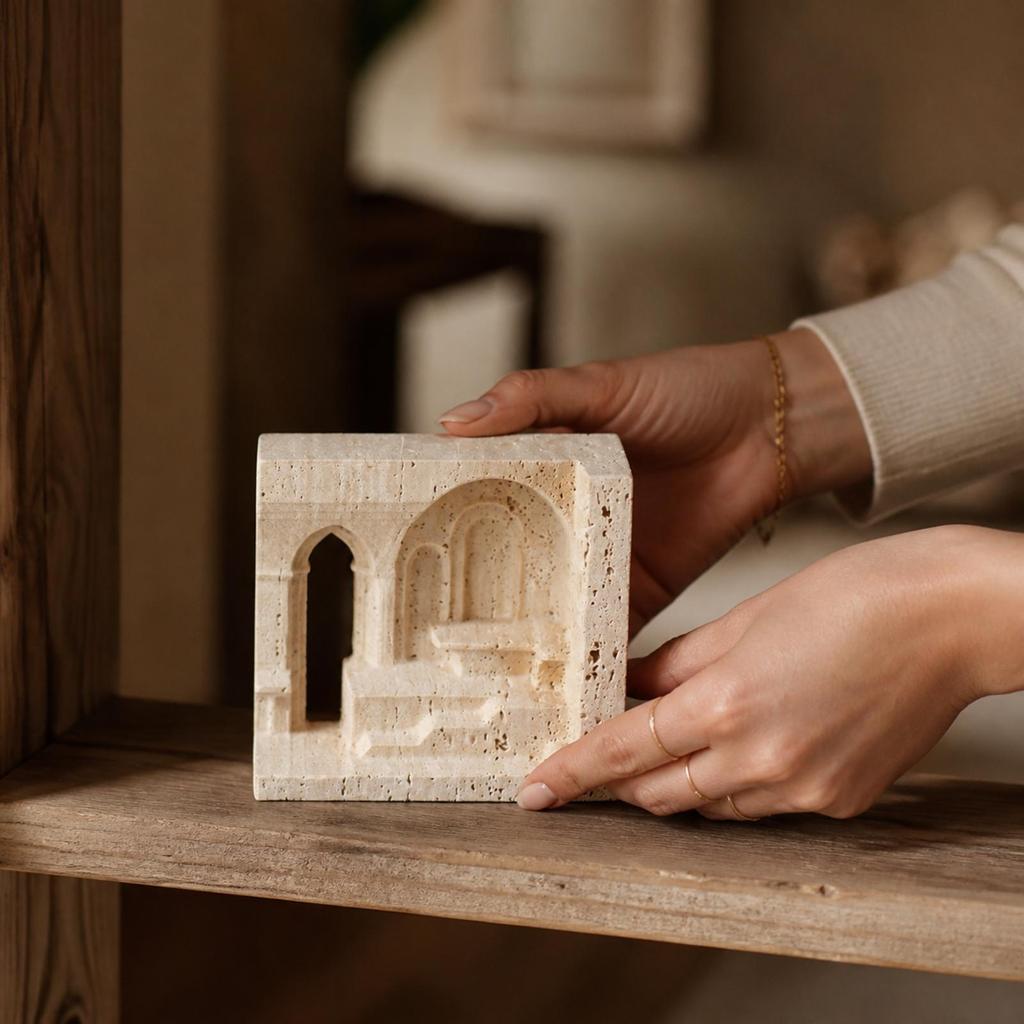 Carved Marble Sculpture Matte Architectural Elegant for Shelf, Console
