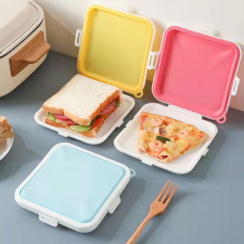Portapranzo Portatile per Sandwich Toast Bento Box Riutilizzabile in Silicone Contenitore per Alimenti per il Pranzo Ecologico Stoviglie per Cena Adatte al Microonde