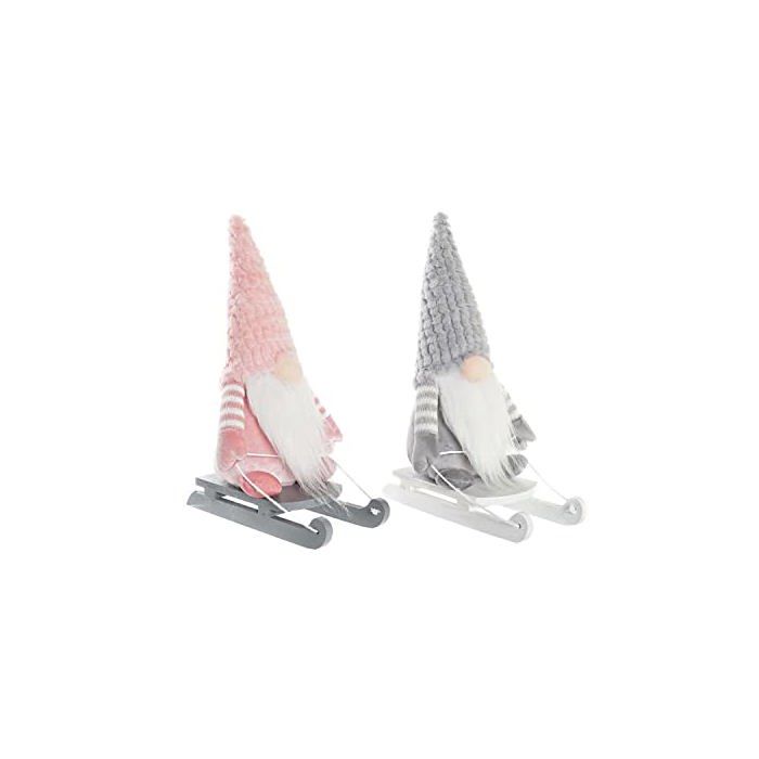 Decorative Figurine - DKD Home Decor - White, Grey and Pink - Polyester - 15x25x35 Cm - For Christmas