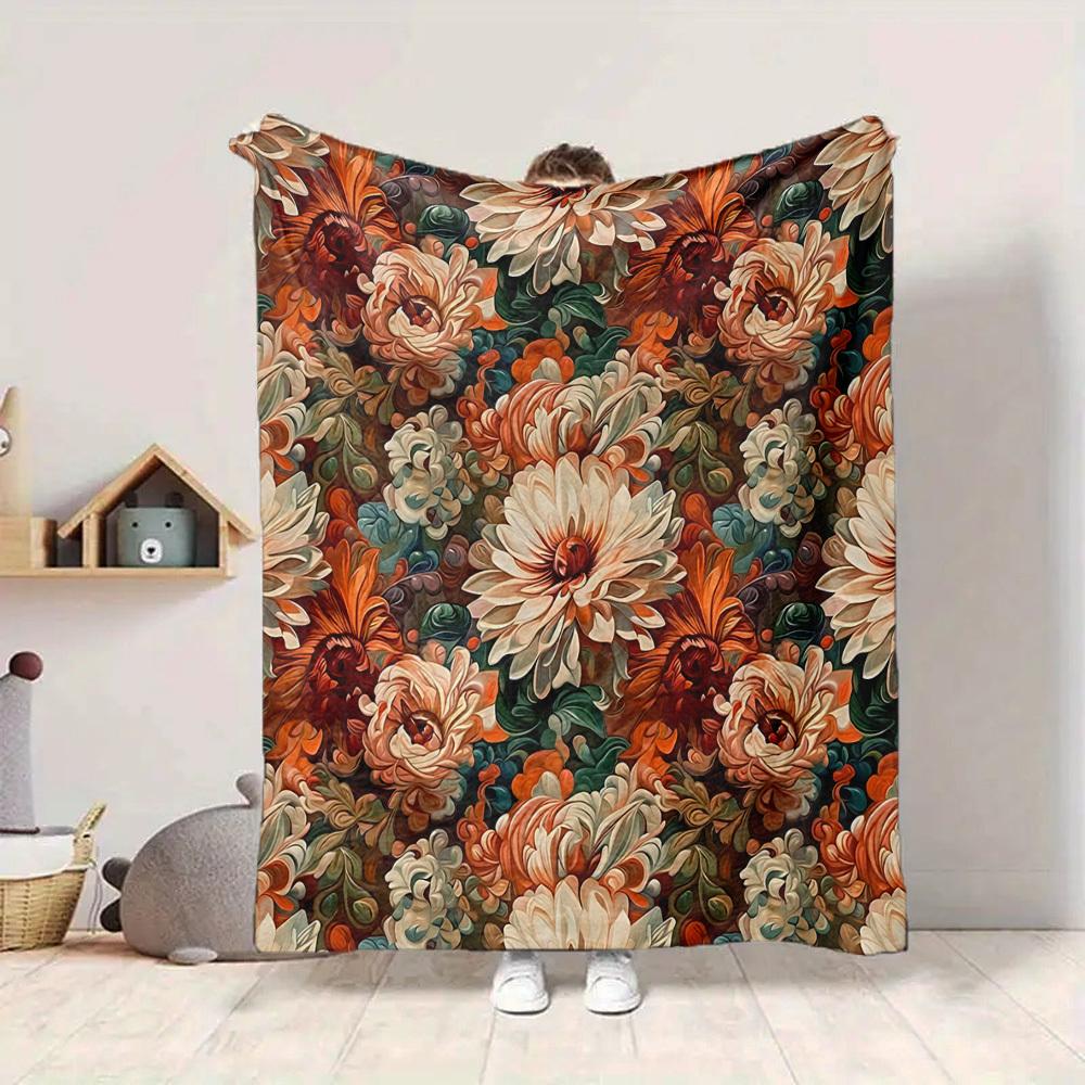 1pc Floral Pattern Print Blanket - Lightweight Flannel Blanket For Sofa, Bed, Living Room, Office, Outdoor Travel, Camping, Soft 036