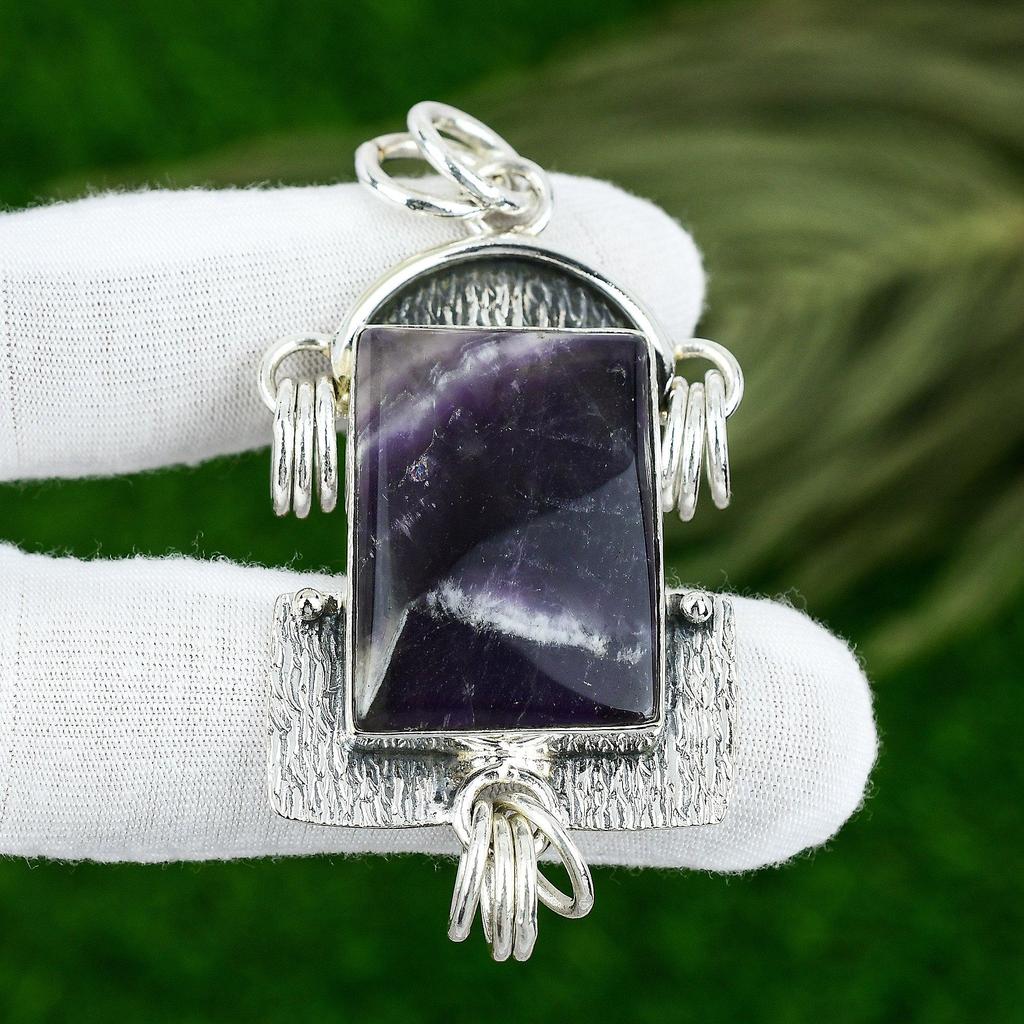 925 Sterling Silver Chevron Amethyst Gemstone Bezel Handmade Wedding New Pendant