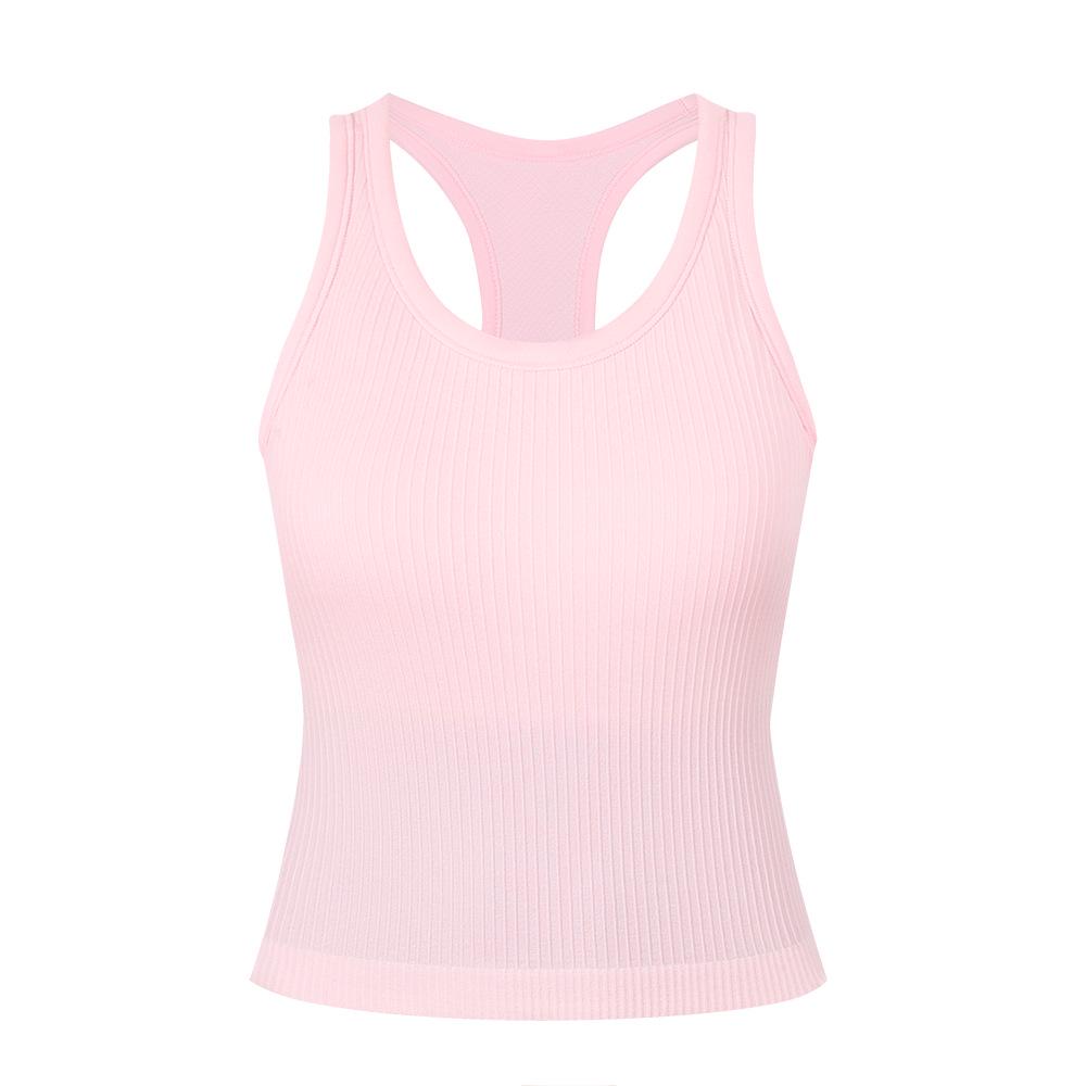 LU Women's American-Style Ribbed Yoga Tank Top with Bra Pads - New Summer Collection