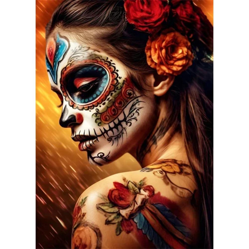 Festive and Mysterious Mexican Girl Day of Dead Gothic Sugar Skulls Canvas Painting Posters Prints Wall Art Picture Home Decor