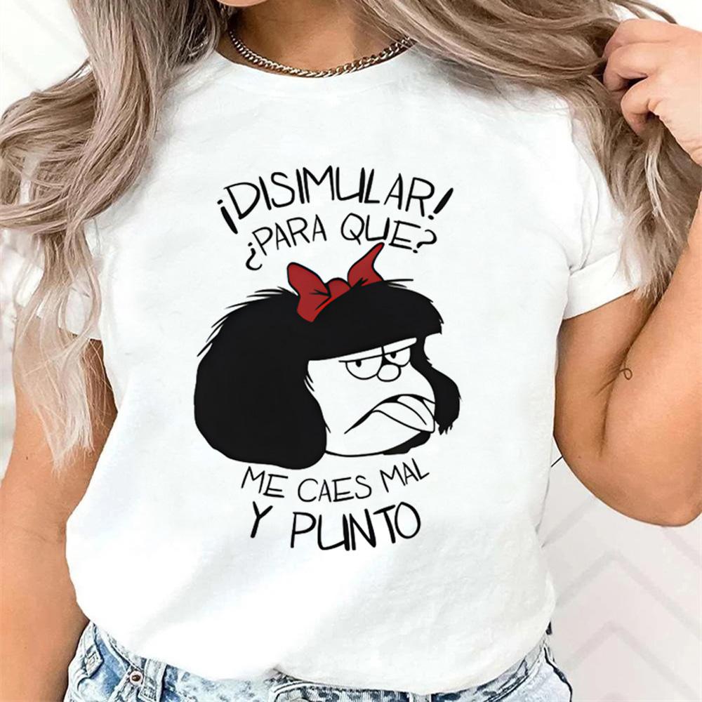 

Летняя женская футболка с мультяшным графическим принтом Мафальда Каваии, с коротким рукавом, модные топы, футболки, женская уличная одежда Харадзюку 4XL