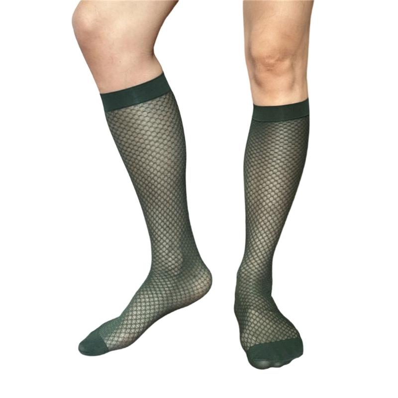Men Thin Business Dress Socks Stretchy Nylon Sheer Knee Highs Dress Socks Over the Calf Dress Socks Sheer Casual Socks
