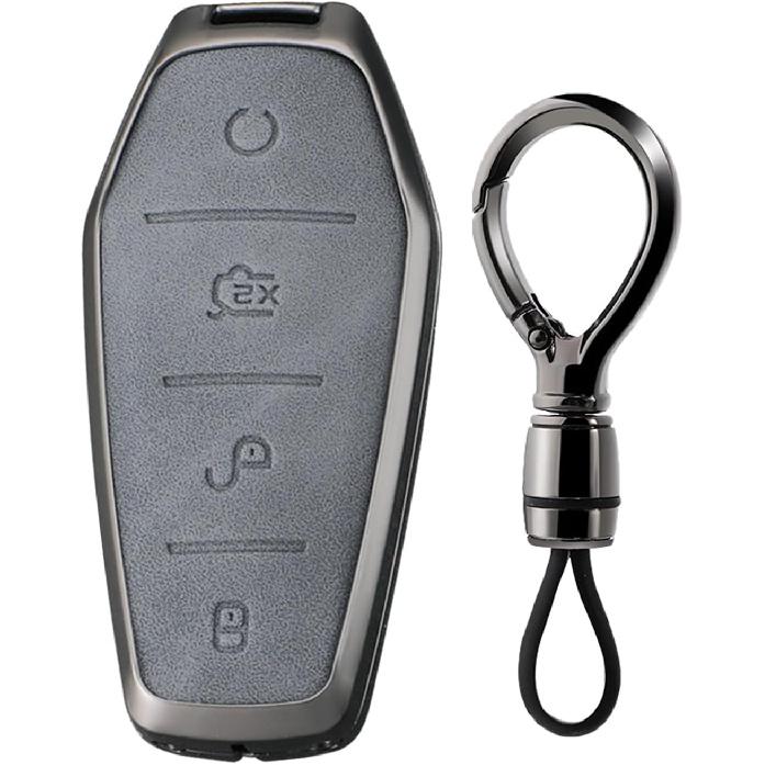 

SANRILY Gray Metal Leather 4 Button Key Fob Cover Case Compatible with BYD Tang EV600 Han EV Yuan ATTO 3 Song PLUS Pro MAX DMI Qin Accessories Gray -C