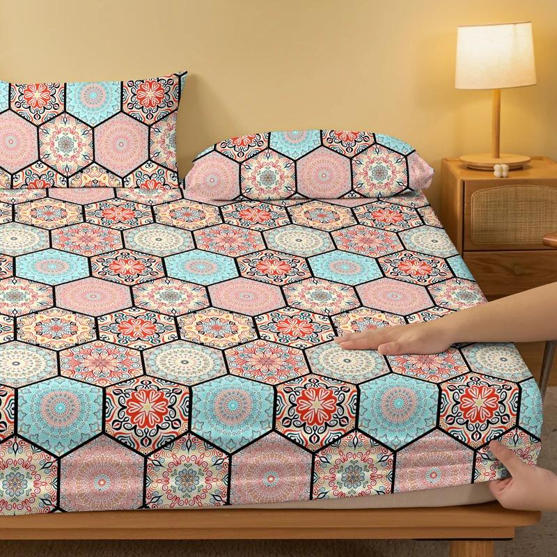 1 Cearșaf de pat mat cu model boem, Cuvertură de pat imprimată pentru dormitor, Lenjerie de pat (Excluzând fetele de pernă)