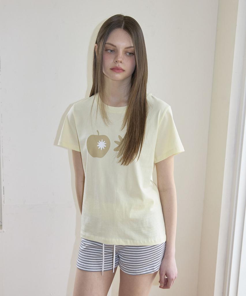 Nyuyogwogseu Apple Print Short Sleeve T-Shirt_Lemon