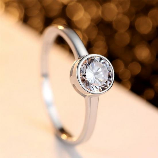 

PAG&MAG Women s S925 Silver Ring with Round Diamond - Elegant, Fashionable, Versatile. Size 6.5