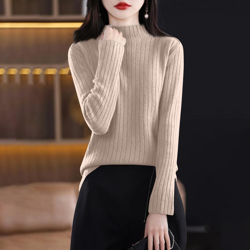 Women's Fashion Long Sleeve Solid Color Pullover Turtleneck Base Sweater Top