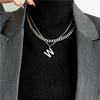 European-Style Titanium Steel Clavicle Chain Necklace with 'W' Pendant - Trendy Hip Hop Accessory for Women and Men