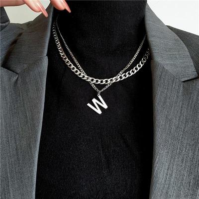 European-Style Titanium Steel Clavicle Chain Necklace with 'W' Pendant - Trendy Hip Hop Accessory for Women and Men