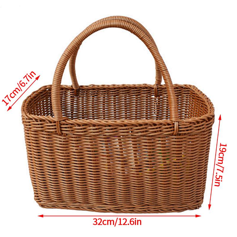 Handwoven Storage Basket Outdoor Picnic Baskets Rattan Kitchen Fruit Vegetable Bread Shopping Basket Bath Organizer with Handle