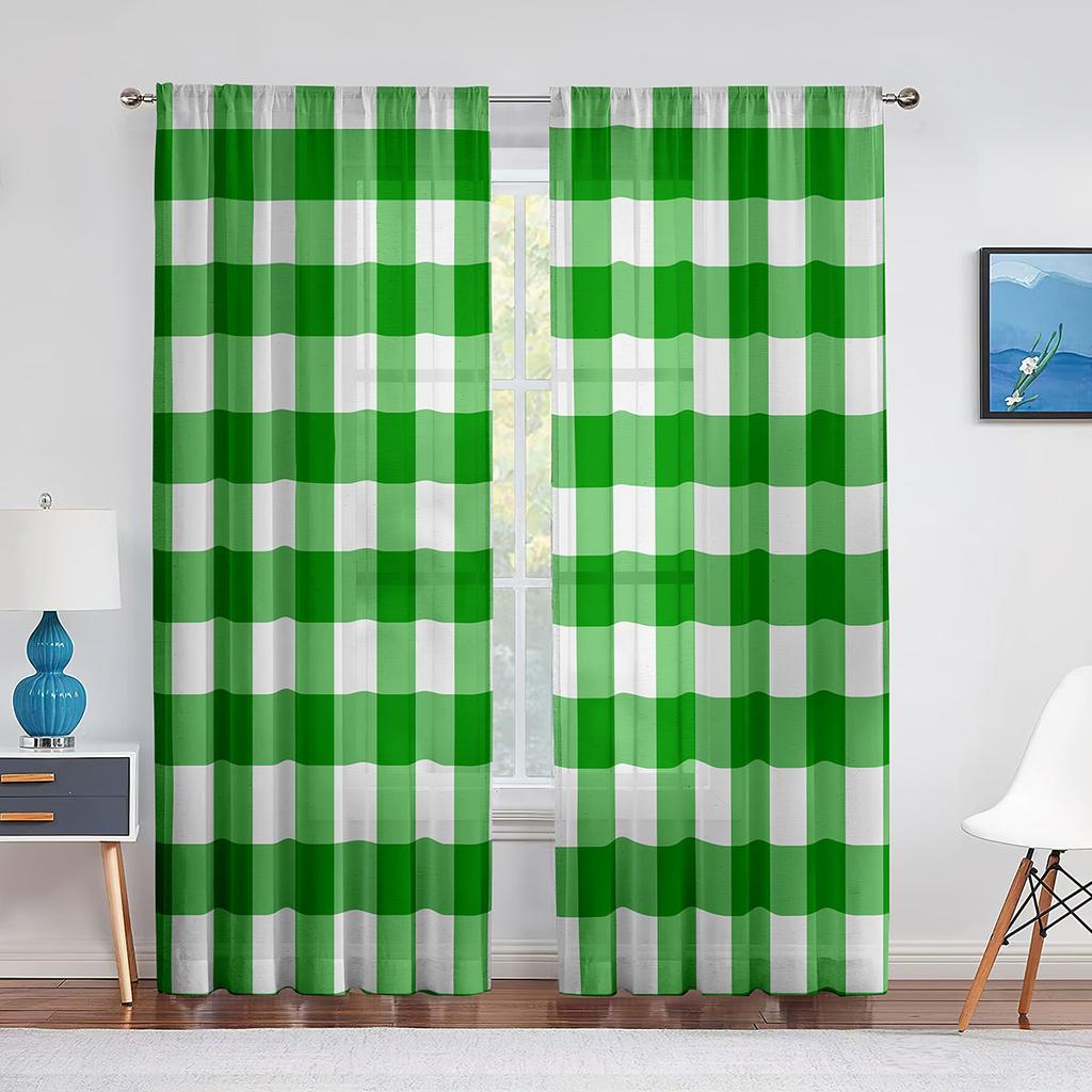Rot Weiß Checker Muster Sheer Fenster Vorhänge Schlafzimmer Moderne Chiffon Drape Tüll Volants Wohnzimmer Küche Voile Vorhang