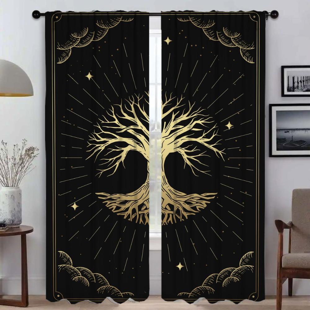 Blackout Curtain for Room 2 Panel Tree of Life Modern Living Room Curtains Halloween Decoration Partition Tulle for Bedroom Home