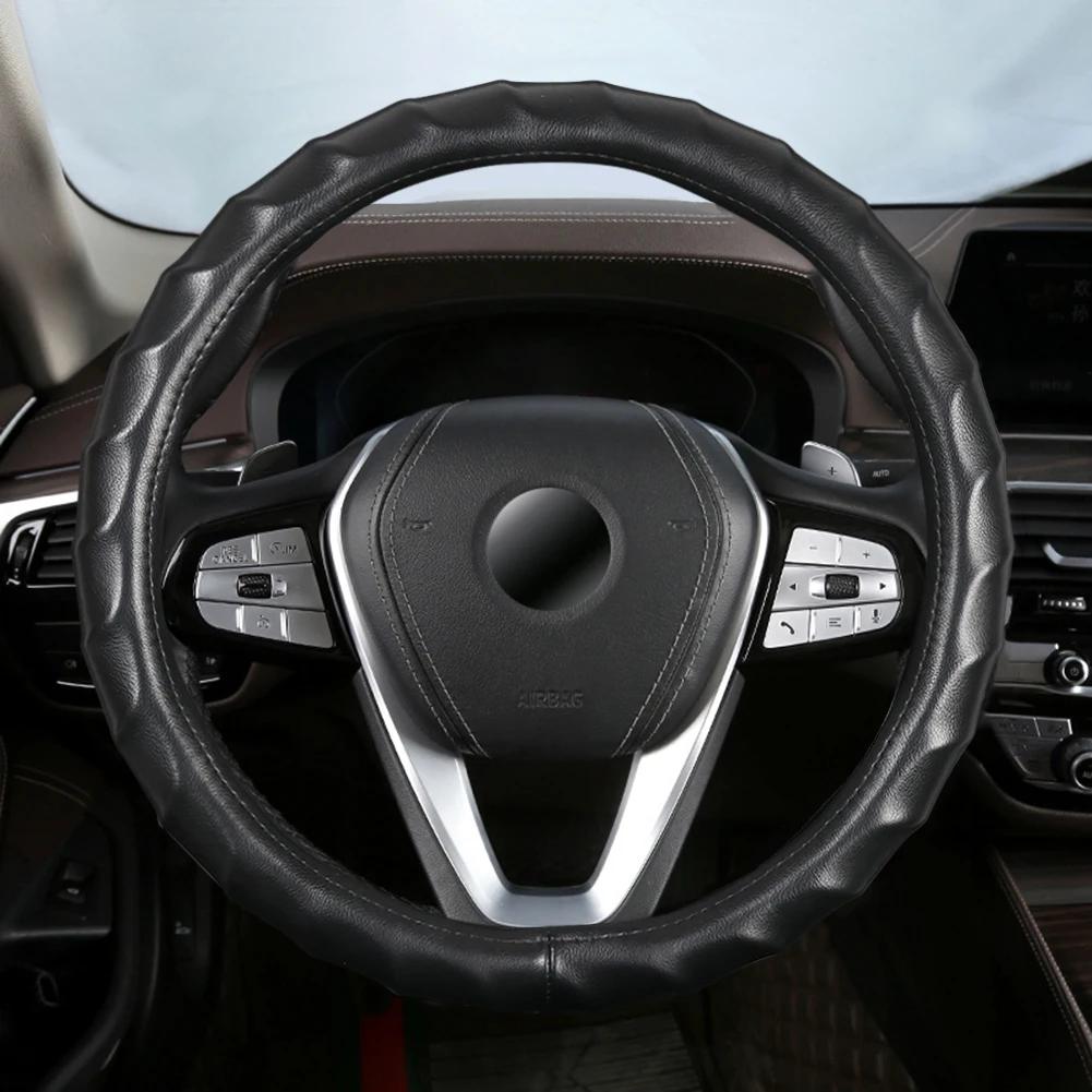 1 Artificial Lamb Skin Sense Three-dimensional Styling Sports Car Steering Wheel Cover Fits 14.5-15 Inches 37-38CM