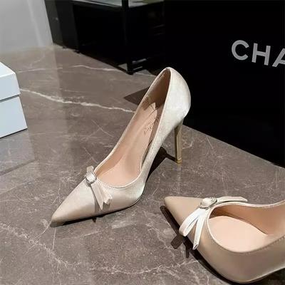 Fashion Shoes for Women 2024 Autumn Sexy Pointed Toe Women's Pumps Simple and Elegant Wedding Bridal Shoes 6.5CM Apricot High Heels