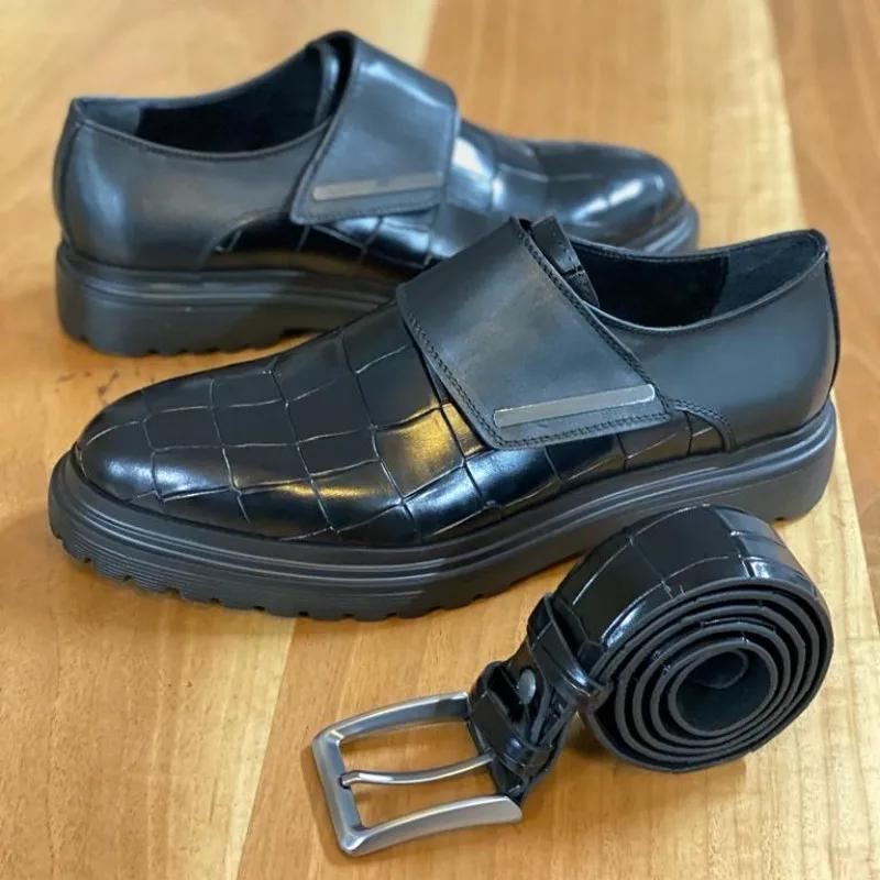 New Loafers Buckle Strap Round Toe Shoes for Men Wedding Black Pu Men Dress Shoes  Size 38-46