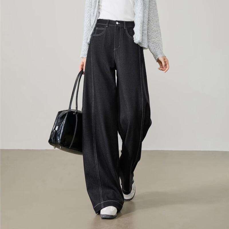 ESE-Y Dámské široké kalhoty s vysokým pasem z imitace denimu