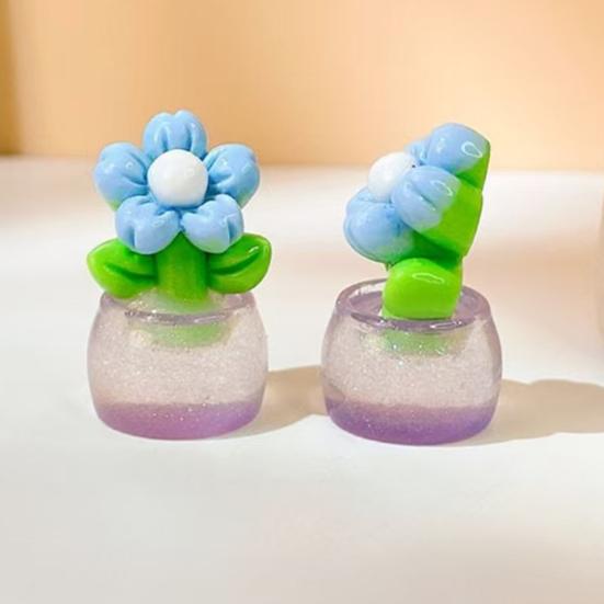 Yousheng 2 Pcs Mini Resin Artificial Flower Figurine Tiny Glow in The Dark Potted Flower for Dollhouse Miniature Landscape Home Office