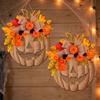 Rustic Artificial Fall Pumpkin Floral Wreath Harvest Maple Leaf Hanging Plaque  for Outdoor Use