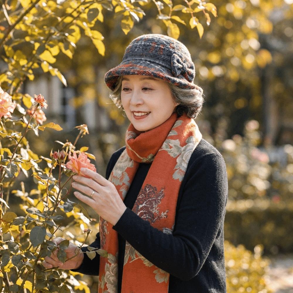 Thickened Bow Top Hat Windproof Cloche Hat Ladies Middle Aged Women Bucket Hat  Autumn