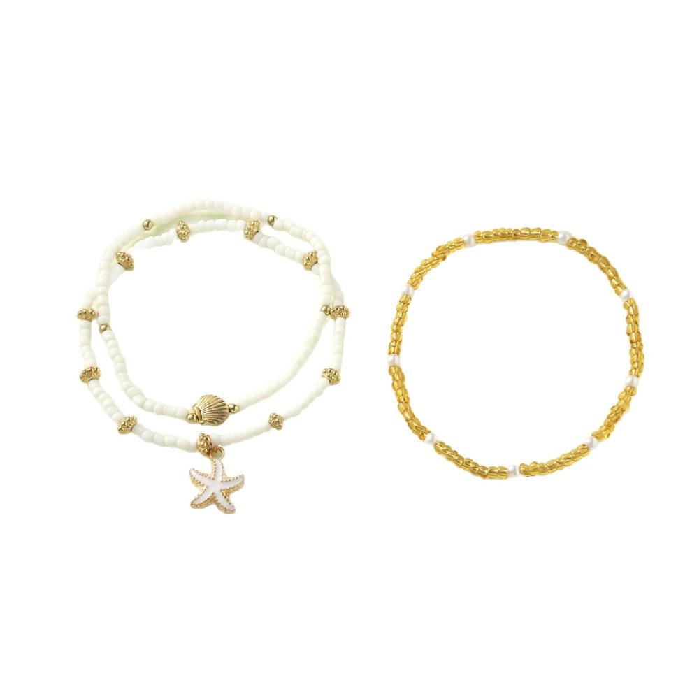 Multilayer Beaded Starfish Shell Ankle Chain Adjustable Beach Foot Jewelry  Women Bracelet