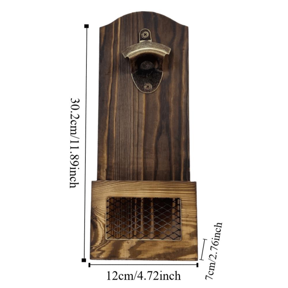 Wall Mounted Wooden Bottle Opener Vintage with Cap Catcher Bottle Opener 2-in-1 Opener Catcher Wooden Beer Opener