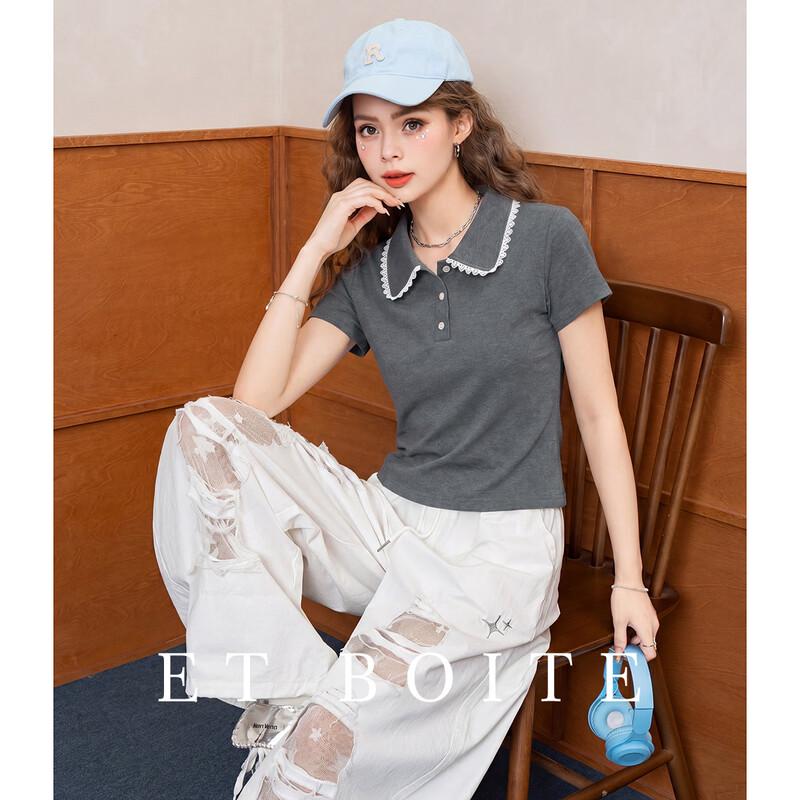 ET BOITE Lace Polo Short Sleeve Top S