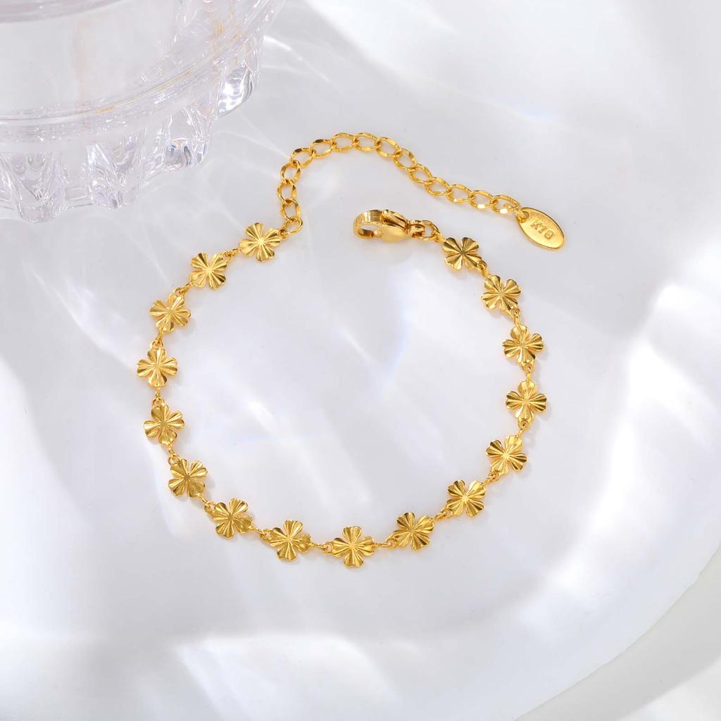 Elegant Four Leaf Clover Women's Hand Bracelets, Gold Plated Stainless Steel Flower Charm Bangle, Fashion Luxury Jewelry