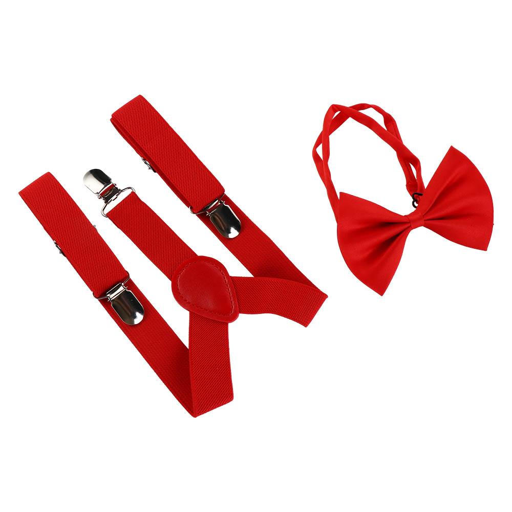 Solid Color For Girls Strap Clip Bow Tie Hanging Pants Clip Suspenders Clips Tie Suspenders Set